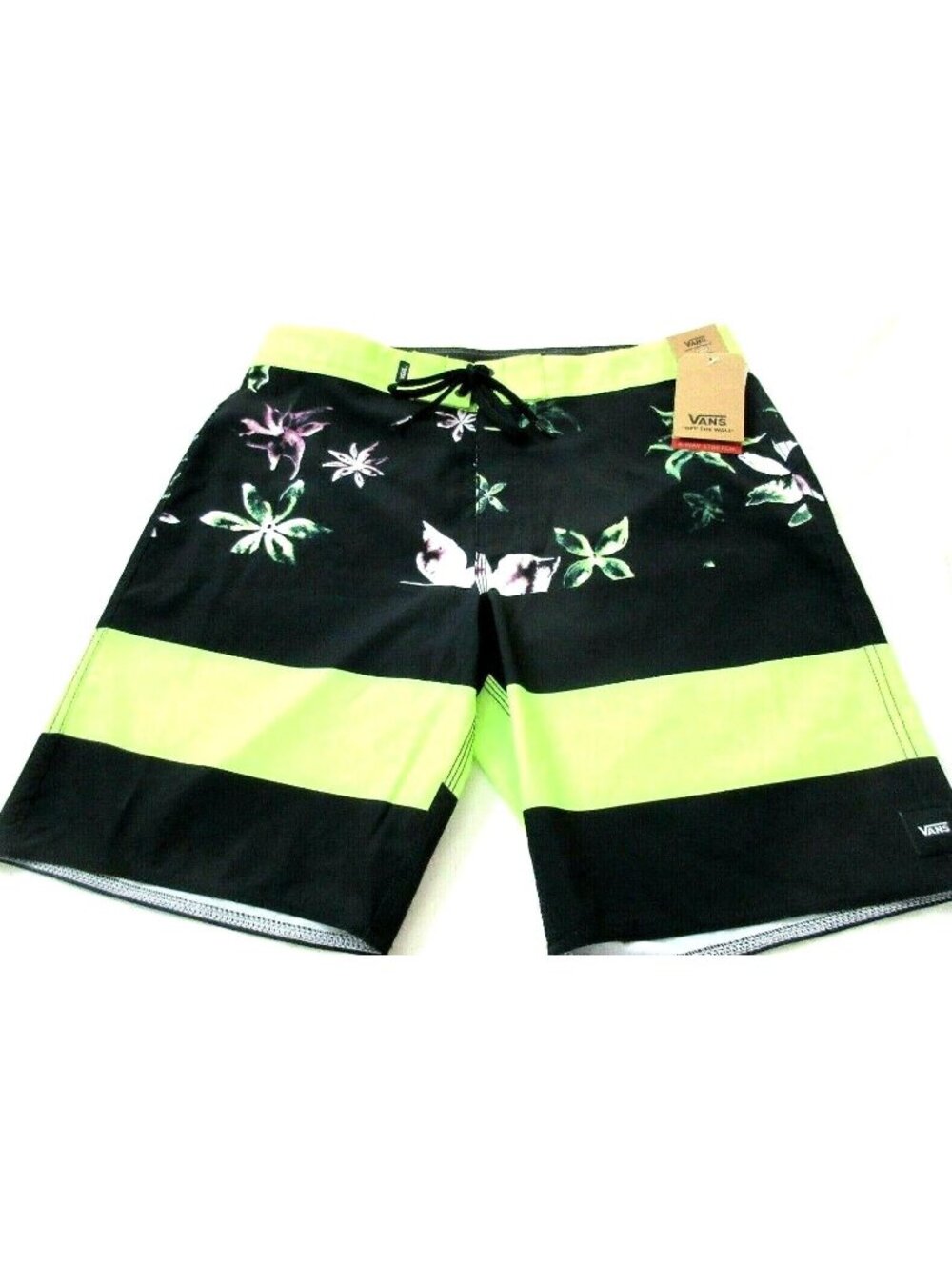 Vans Men's Era 4 Way Stretch Board shorts Black Lime Green Floral NWT Size 36